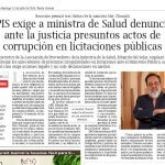 APIS exige a ministra de Salud denunciar ante la justicia presuntos actos de corrupción en licitaciones públicas